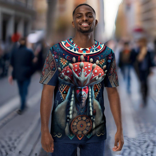 Spiritual journey embodied in All Over T-Shirt, Amanita Collection.